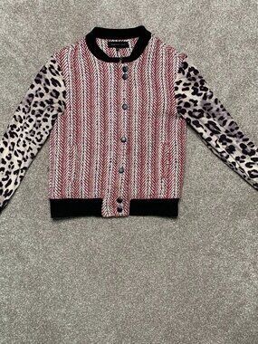 English Rose Striped jacket with furry sleeves. SZ small.